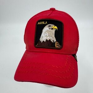 Goorin Bros Red Aguila‎ Eagle Patch Trucker Hat Mesh Snapback Cap Zigzag Stitch